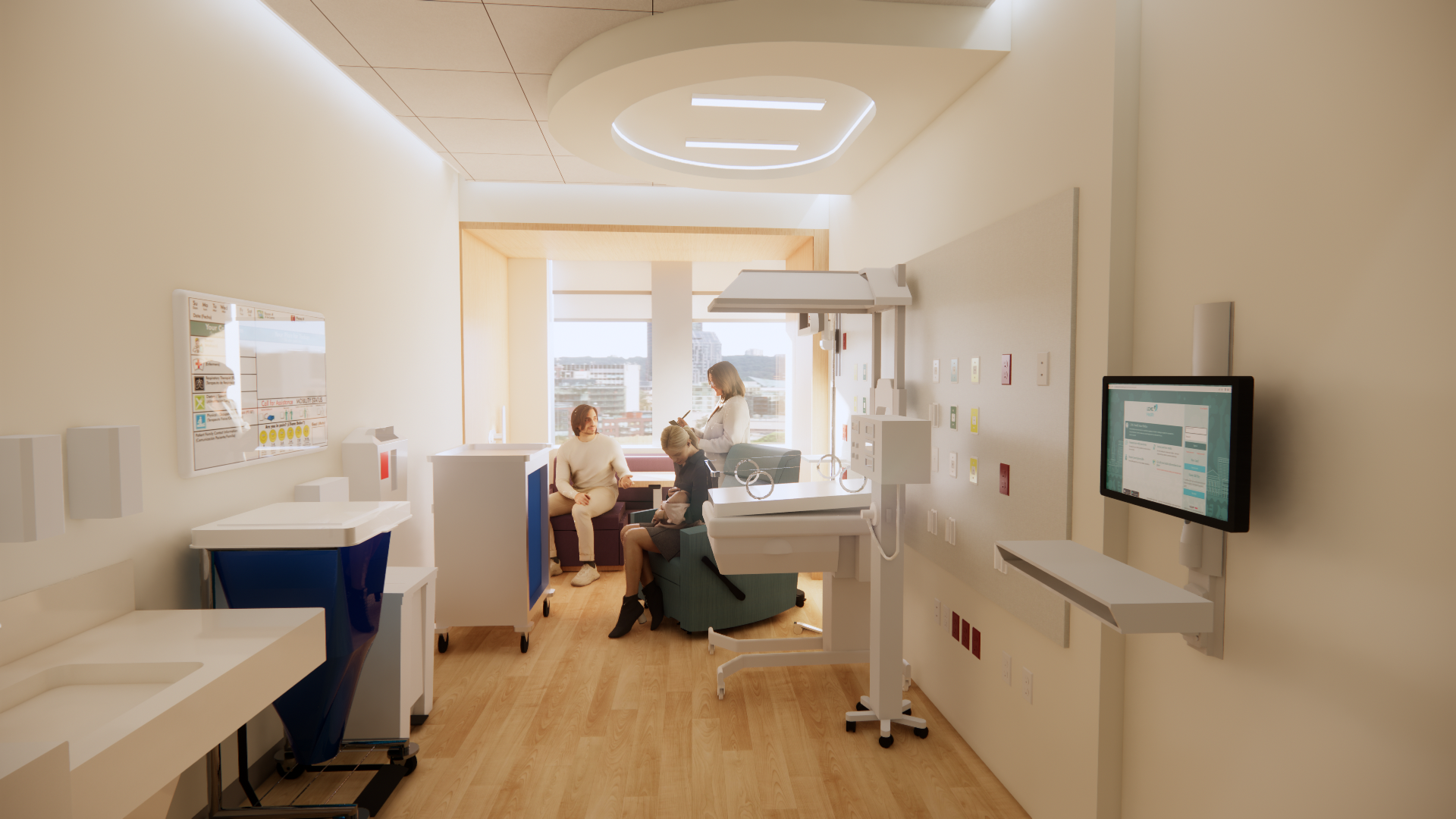 Artist rendering of a single patient room at Manning Family Children's NICU in New Orleans.