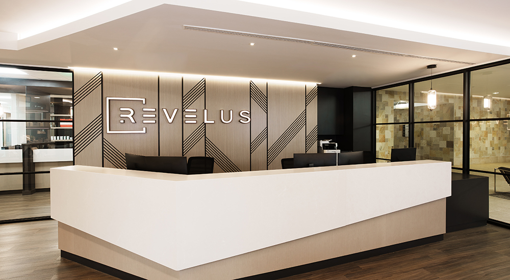 Reception area at Revelus Dermatology clinic in Austin, Texas